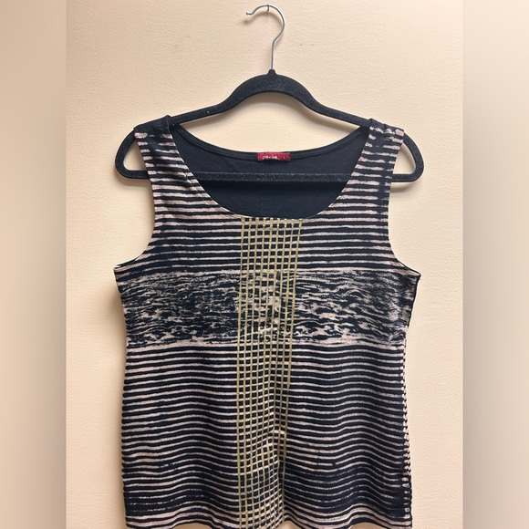 Barbara Lesser Elegant Black and Cream Striped Tank Top - Picture 1 of 5